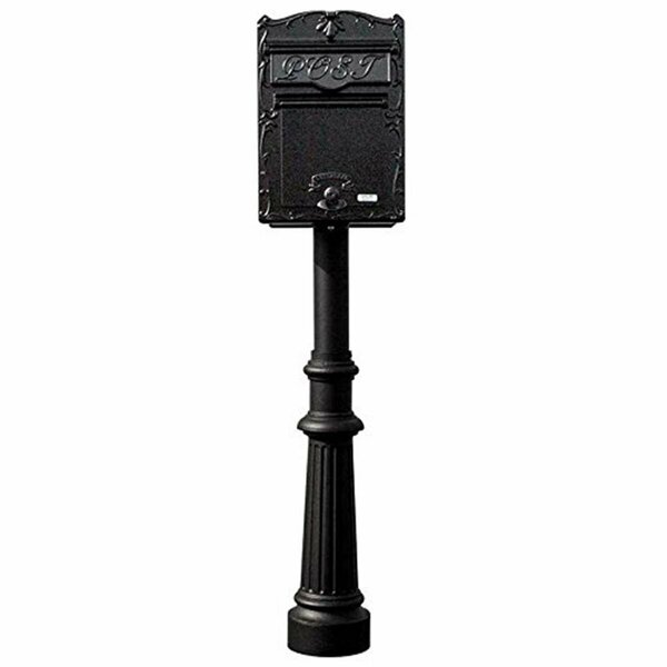 Book Publishing Co 18 in. Kingsbury FRONT Retrieval Mailbox with Hanford Post & Decorative Fluted Base - Black GR3183881